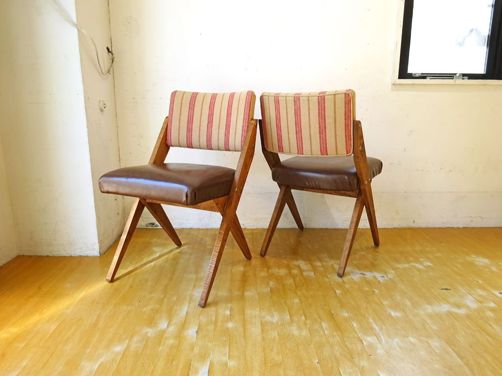 コンプレックス COMPLEX スパイチェア SPY CHAIR ダイニングチェア メープル材 ストライプ柄 ファブリック × PVCレザー 2脚セット 中古品 買い取りしました。