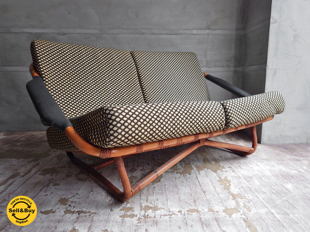山川ラタン ビンテージ 2シーター ソファ 籐 ファブリック　中古品 買い取りしました。学芸大学店 出張買取もお任せ下さい。
