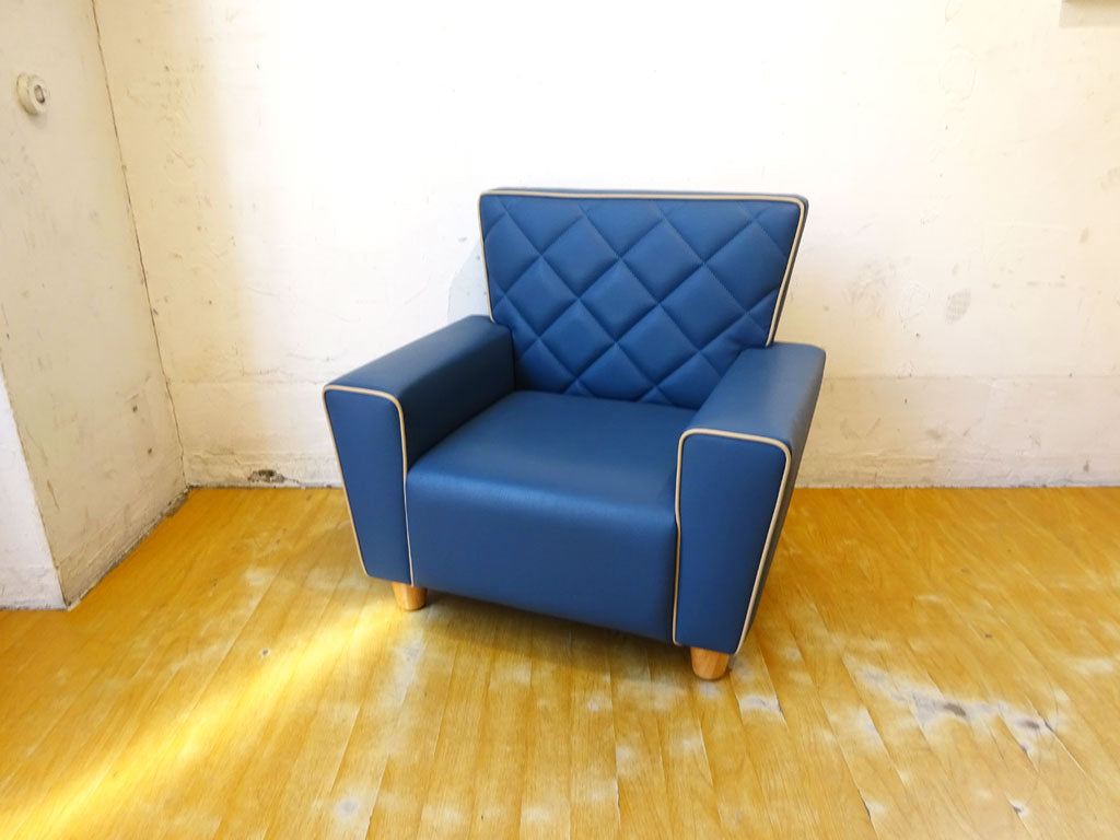 フライミープティ FLYMEe petit キッズ ソファ Kids Sofa #6593 キルティング 子供用 椅子 ブルー ラバーウッド材 中古品 買い取りしました。