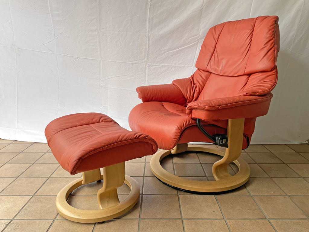 エコーネス EKORNES レノ RENO ストレスレスチェア stressless リクライニングチェア オットマン付 パロマオレンジ ノルウェー 中古品 買い取りしました。