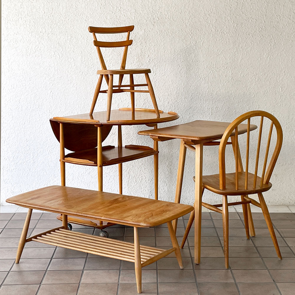  【用賀店】アーコール ERCOL エンドテーブル、バタフライワゴン、ウィンザー コーヒーテーブル＆ダブルバックチェア イエロードット、エルム材 UKビンテージ 英国家具 買取させていただきました。