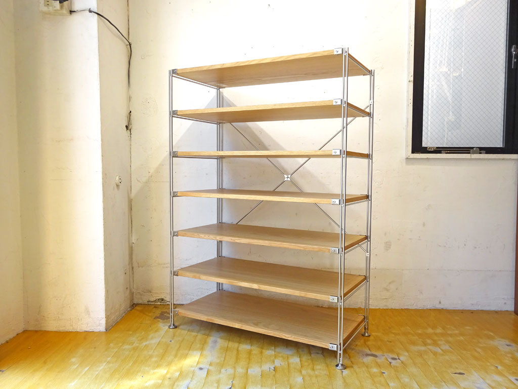 無印良品 MUJI ステンレスユニットシェルフ SUS 4段 オーク材 追加棚3枚付属 オープンシェルフ W85cm 美品 総額￥34,670- 下北沢店 中古品 買い取りしました。