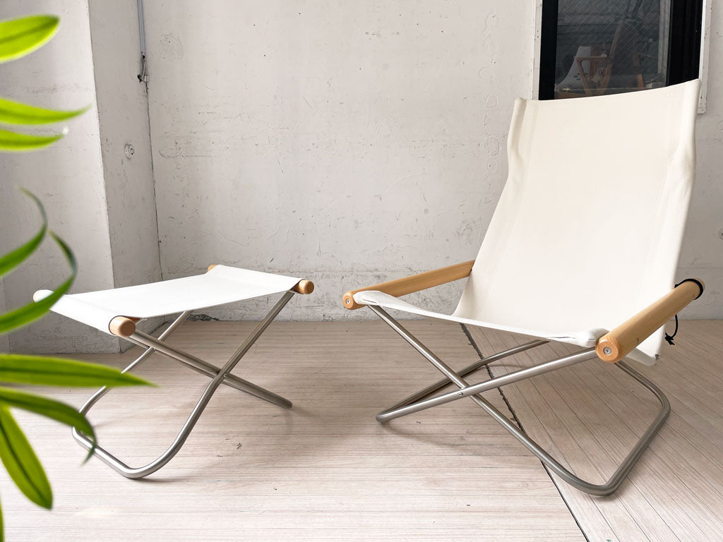 ニーチェア エックス NY chair X フォールディングチェア & オットマン ホワイト×ナチュラル 折りたたみ 新居猛 藤栄 MoMA 中古品 買い取りしました。