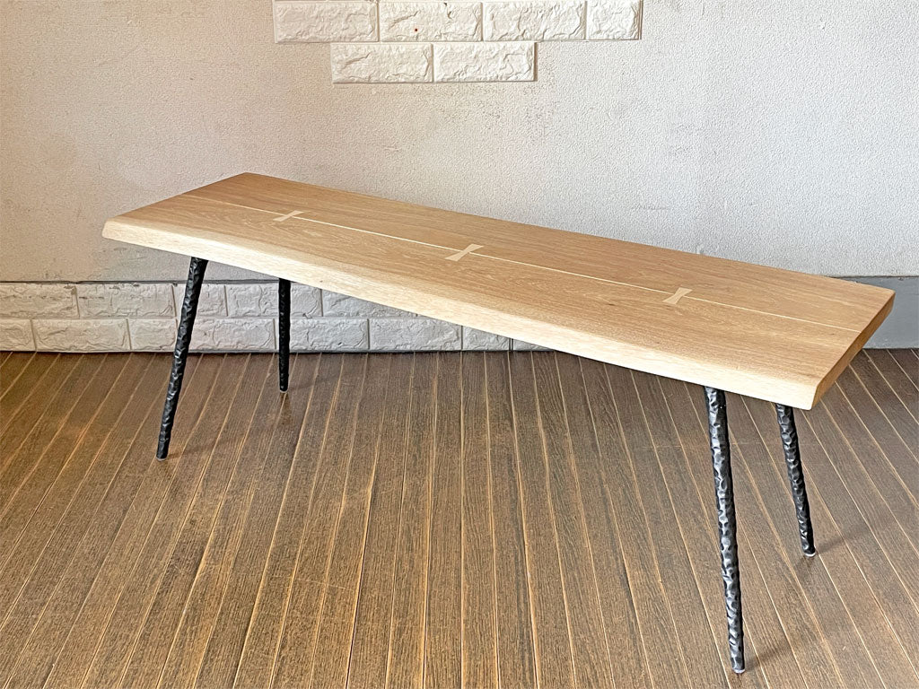 スクエアルーツ SQUARE ROOTS ネクサ ベンチ NEXA BENCH フレンチオーク無垢材 アイアンレッグ W120 バタフライジョイント 定価￥69,300- アスプルンド取扱  中古品  買い取りしました。