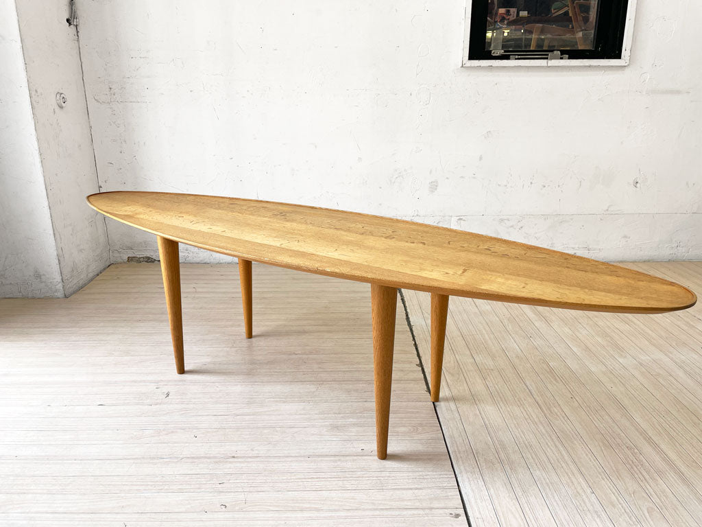 サーフボードテーブル Surfboard tabl サーフボードシェイプ リビングテーブル コーヒーテーブル ローテーブル 幅160cm オーバル オーク無垢材 中古品 買い取りしました。