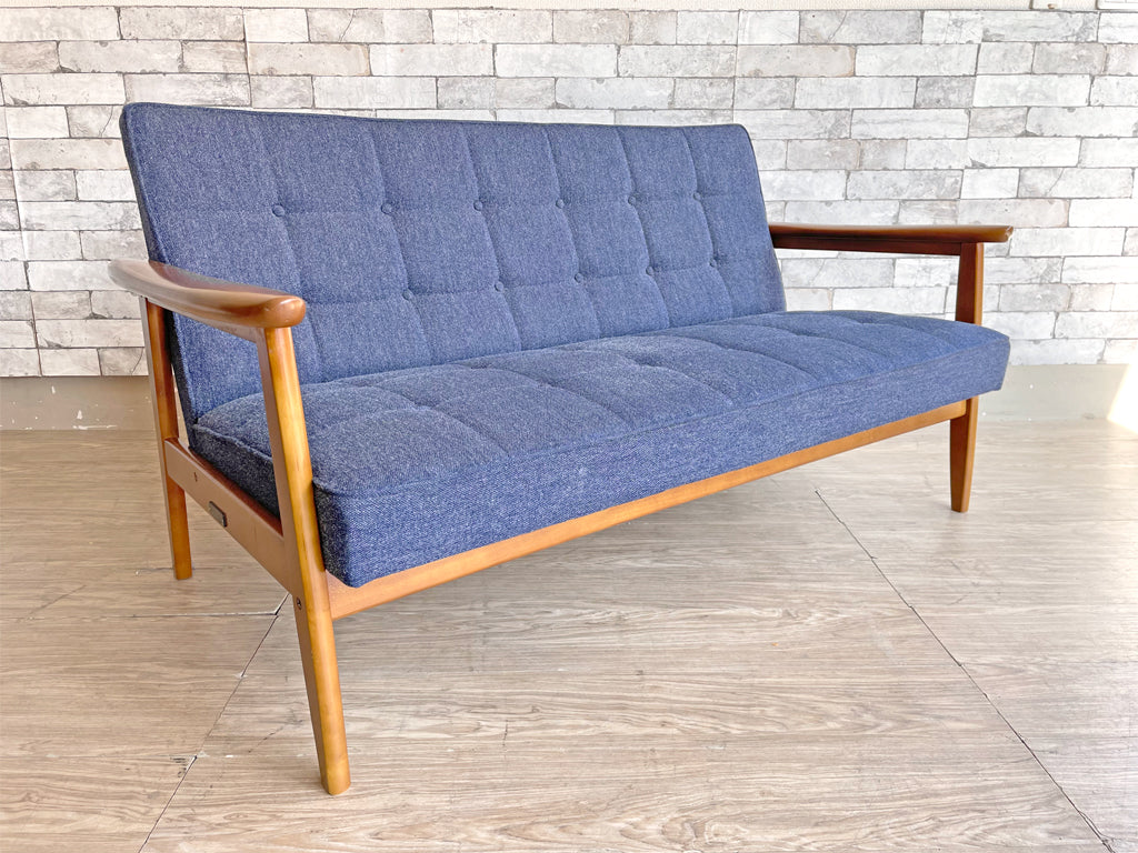 カリモク60 karimoku60 Kチェア 2シーター ソファ タープブルー 60's レトロモダン ジャパンミッドセンチュリー 中古品 買い取りしました。