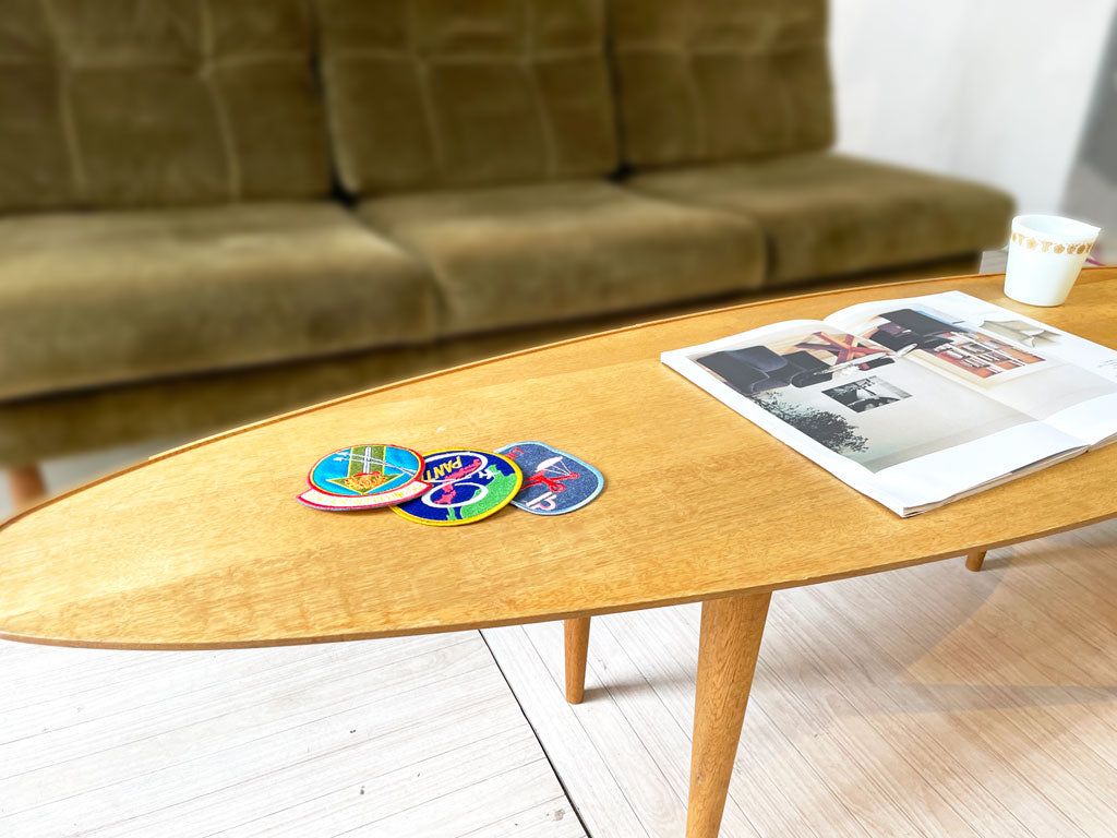 サーフボードテーブル Surfboard tabl サーフボードシェイプ リビングテーブル コーヒーテーブル ローテーブル 幅160cm オーバル オーク無垢材 ～ 夏先取り！波乗りテーブル ～