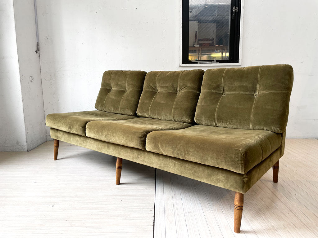 トラックファニチャー TRUCK FURNITURE TSブレッドソファ TS BREAD SOFA 3P ナラ無垢材 張地 F-72 オリーブビロード オーダー品 中古品 買い取りしました。