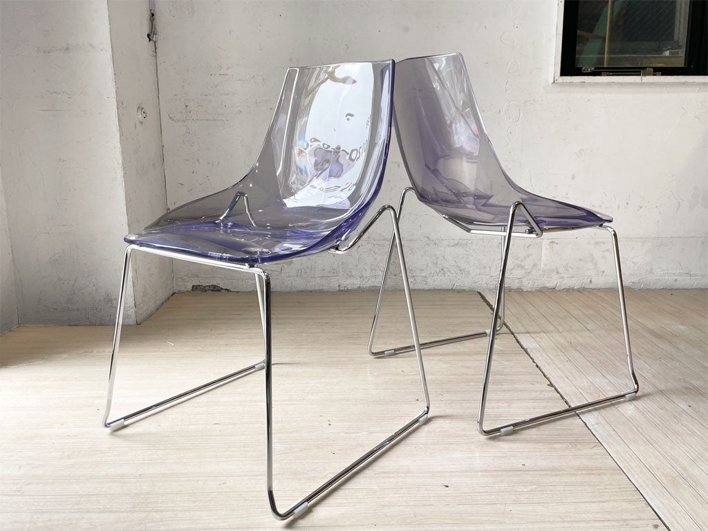 ダルセーニョ Dal Segno Furnishing クリア ダイアモンドスツール ダイニングチェア スタッキング アクリル 2脚セット イタリア 中古品 買い取りしました。