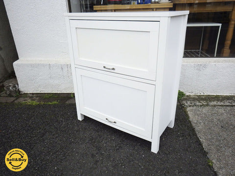 モモナチュラル シエル　CIELE フラップ扉 ２段キャビネット 「ホワイトのペイントと、可愛らしい金具のディティールが可愛らしいシリーズ」   【買取と販売とレンタルのお店】