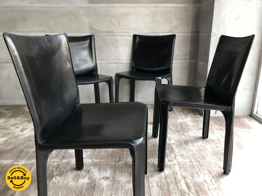 カッシーナ イクスシー Cassina ixc. 412 キャブ CAB アームレスチェア 黒 マリオ・ベリーニ デザイン ～使い込むほどに味わいが増す高級本革チェア～ 【 買取と販売とレンタルのお店 】