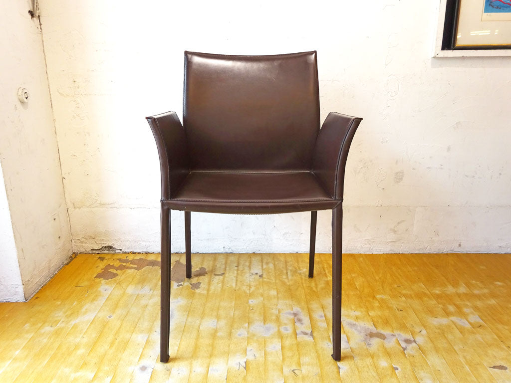 ザノッタ Zanotta リアアームチェア 2085 Lia Arm Chair ダイニングチェア 本革 ブラウン ロベルト・バルビエリ イタリア 下北沢店 中古品 買い取りしました。