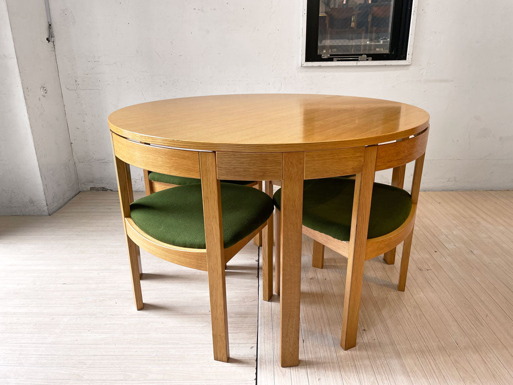 天童木工 tendo ダイニングセット ラウンドダイニングテーブル ダイニングチェア ファブリック オーク材 北欧スタイル 5点セット 廃番希少 中古品 買い取りしました。