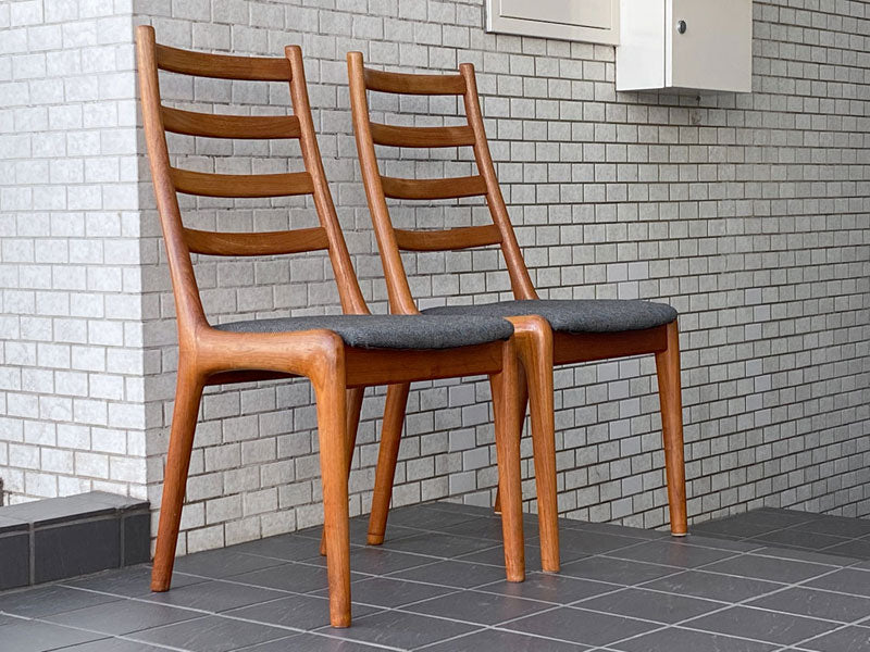 デンマーク ビンテージ Danish Vintage チーク材 ダイニングチェア ハイバック ラダーバック ファブリック チャコールグレー ヘリンボーン 北欧家具 中古品 買い取りしました。