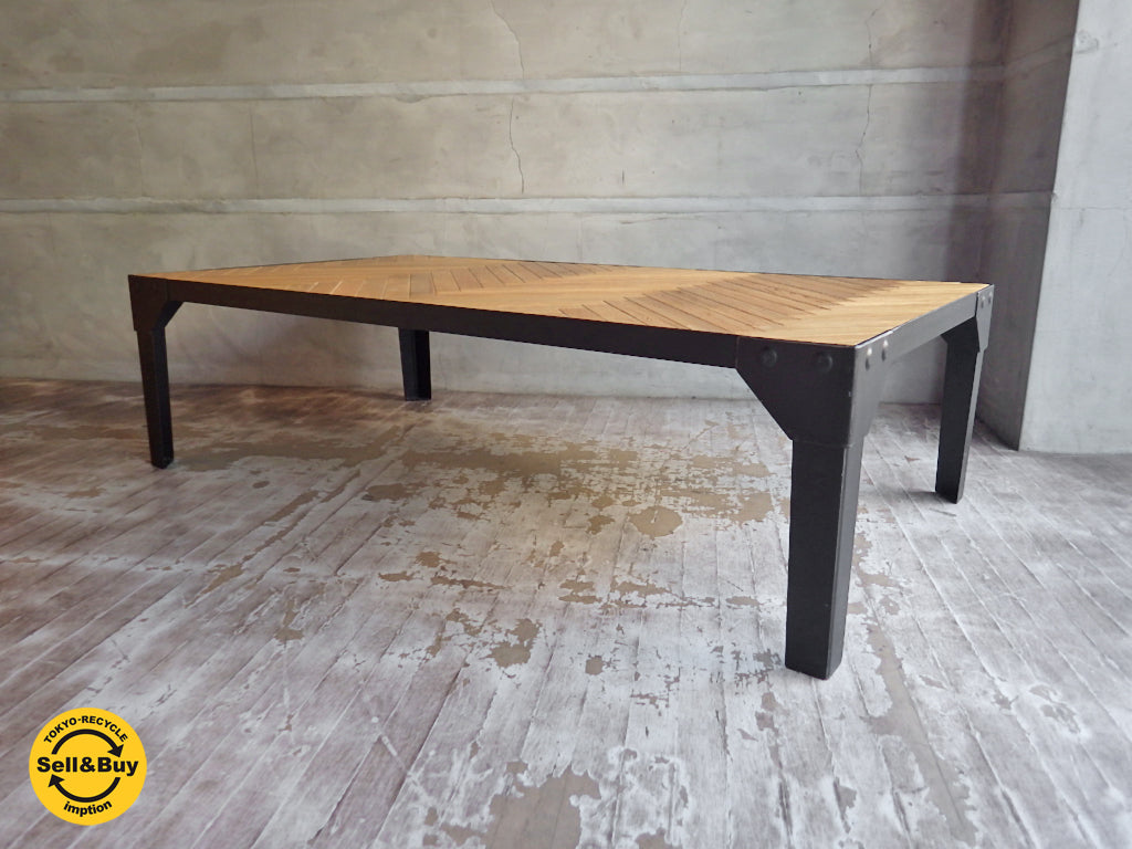モッシュ MOSH フォニ FONI W TABLE ローテーブル センターテーブル ヘリンボーン オーク アイアン インダストリアル　中古品 買い取りしました。学芸大学店 出張買取もお任せ下さい。