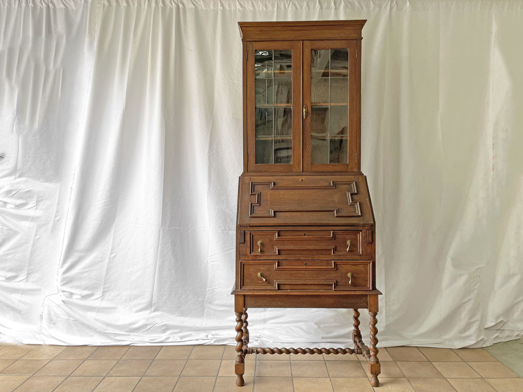 UKビンテージ Vintage ライティングビューローチェスト デスク ブックケース ツイストレッグ オーク材 英国 中古品 買い取りしました。