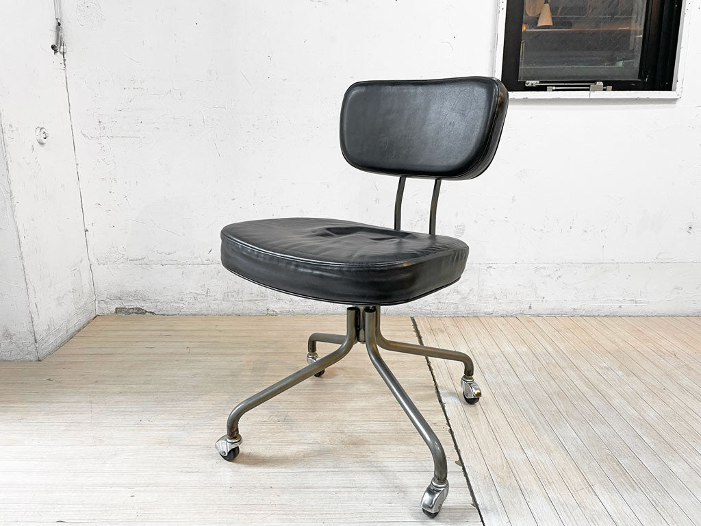 トラックファニチャー TRUCK FURNITURE デスクワークチェア DESKWORK CHAIR アームレス 牛革 ブラック 回転式昇降 ～デスクワークの相棒～