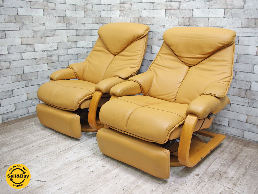 冨士 フジファニチア FUJI FURNITURE 本革 レザー パーソナルチェア リクライニングチェア フットレスト機能付 定価 234,360 円 2脚 中古品 買い取りしました。祖師谷大蔵店 出張買取もお任せ下さい。