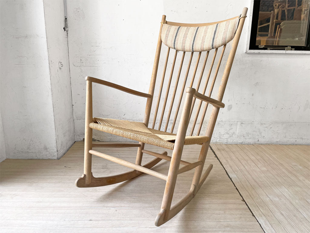 フレデリシア FREDERICIA J16 ロッキングチェア ハンス・J・ウェグナー オーク材 ペーパーコード ホワイトウォッシュ 廃番カラー ネッククッション付き デンマーク 買い取りしました。