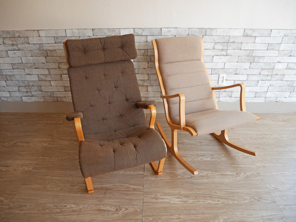 天童木工 Tendo M-0562WB-NT ハイバックチェア イージーチェア ＆ ヘロン Heron ロッキングチェア グレー ビーチ材フレームブルーノ・マットソン 菅澤光政 ミッドセンチュリー   中古品  買い取りしました。