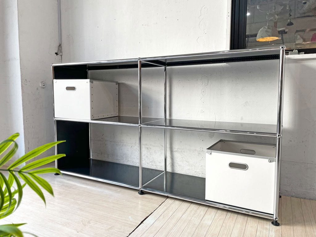 ユーエスエムハラー USMハラー USM Haller モジュラーファニチャー オープンシェルフ キャビネット 2列2段 W153cm グラファイトブラック & 純正パスコボックス ホワイト 2個 中古品 買い取りしました。