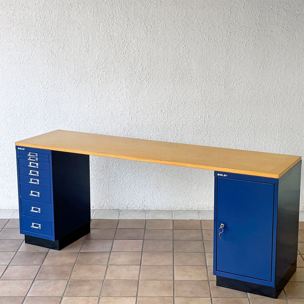  【用賀店】ビスレー BISLEY ベーシック BASIC 29/8B A4キャビネット＋BA3/29 キャビネット ロッカー＋木天板 デスク仕様 3点セット ブルー × ナチュラル 希少廃番 英国 買取させていただきました。