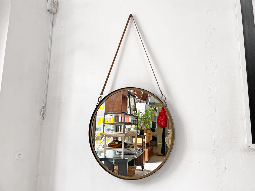 ウエストエルム West Elm ウォールミラー 壁掛け鏡 レザーベルト φ60cm ブルックリン モダン ウォールインテリア 中古品 買い取りしました。