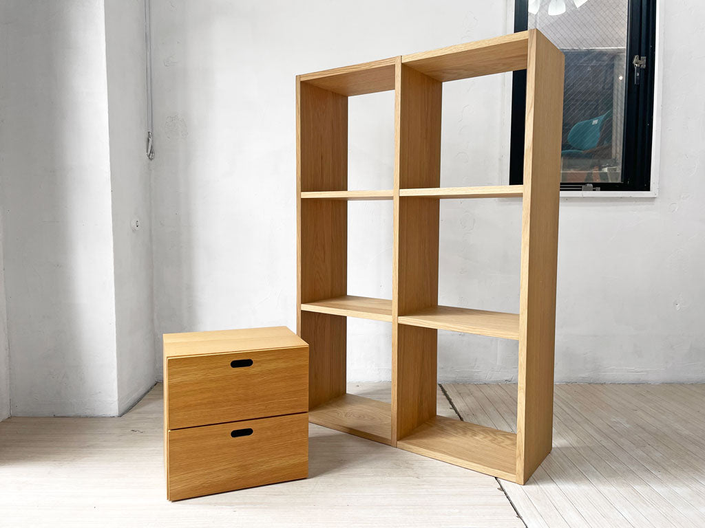 無印良品 MUJI スタッキングシェルフ 3段2列 オーク材 オープンシェルフ スタッキングチェスト・引出し・２段付き 合計定価 ￥35,890- 中古品 買い取りしました。