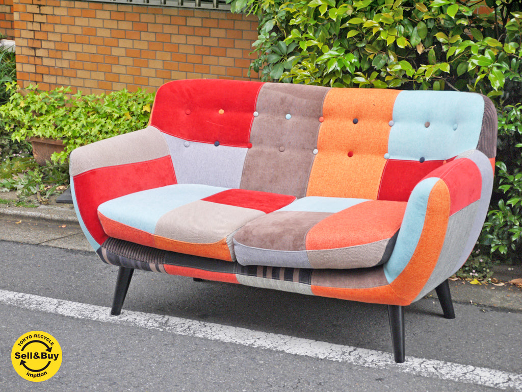 フランフラン Francfranc ナビア NAVIA パッチワーク 2Pソファ レッド × オレンジ 廃盤カラー 　中古品 買い取りしました！ 自由が丘店 出張買取もお任せください。