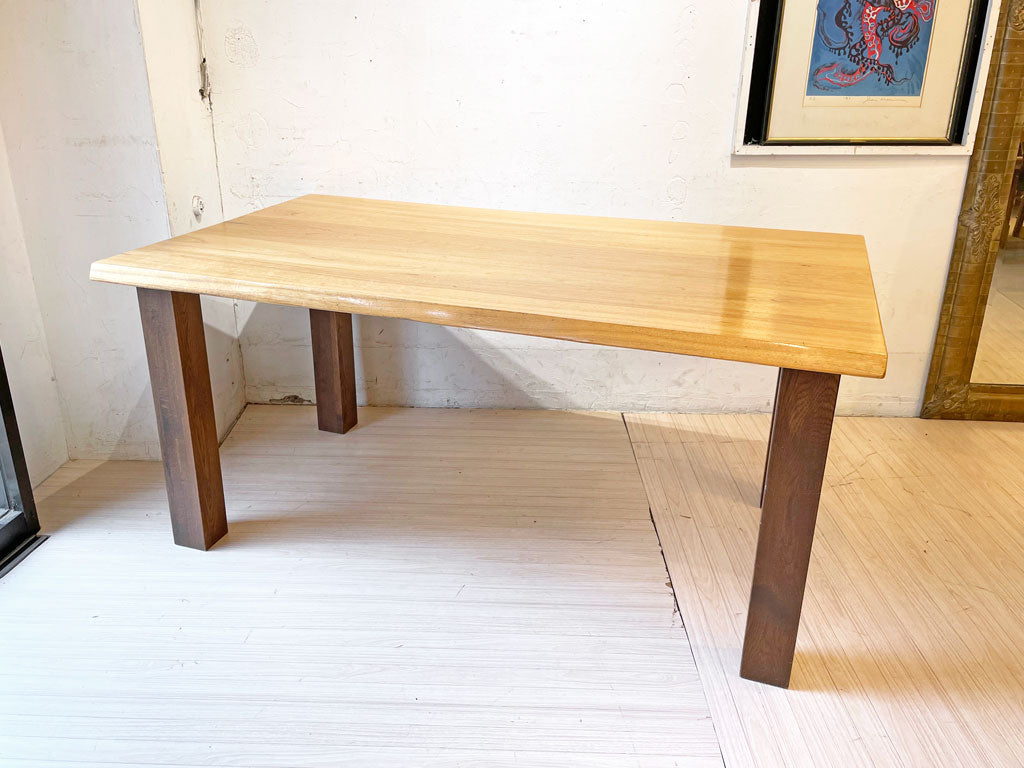 葉山ガーデン Hayama Garden くるみ無垢材 ダイニングテーブル 耳付 和モダン 胡桃 幅150cm スクエアレッグ アジャスター内蔵 下北沢店 中古品 買い取りしました。