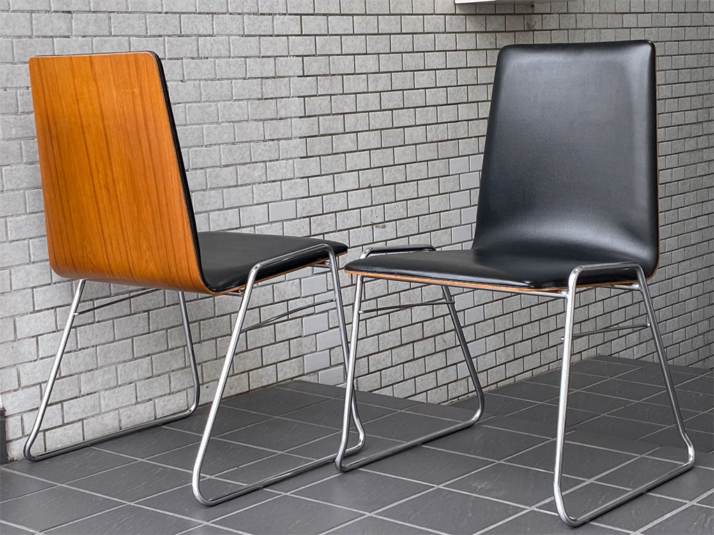 天童木工 Tendo ビンテージ チークプライウッド × PVCレザー スチールレッグ スタッキングチェア 中古品 買い取りしました。