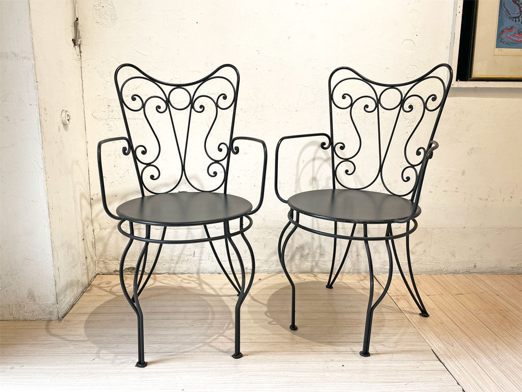アイアン Iron ガーデン アームチェア Garden Arm chair フレンチアンティークスタイル 2脚セット ブラック シャビーシック 中古品 買い取りしました。