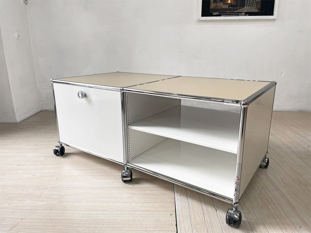 ユーエスエムハラー USMハラー USM Haller TVボード AVボード 2列1段 ドロップダウンドア ホワイト×ベージュ ソフトキャスター 美品 定価 \153,700- 中古品 買い取りしました。