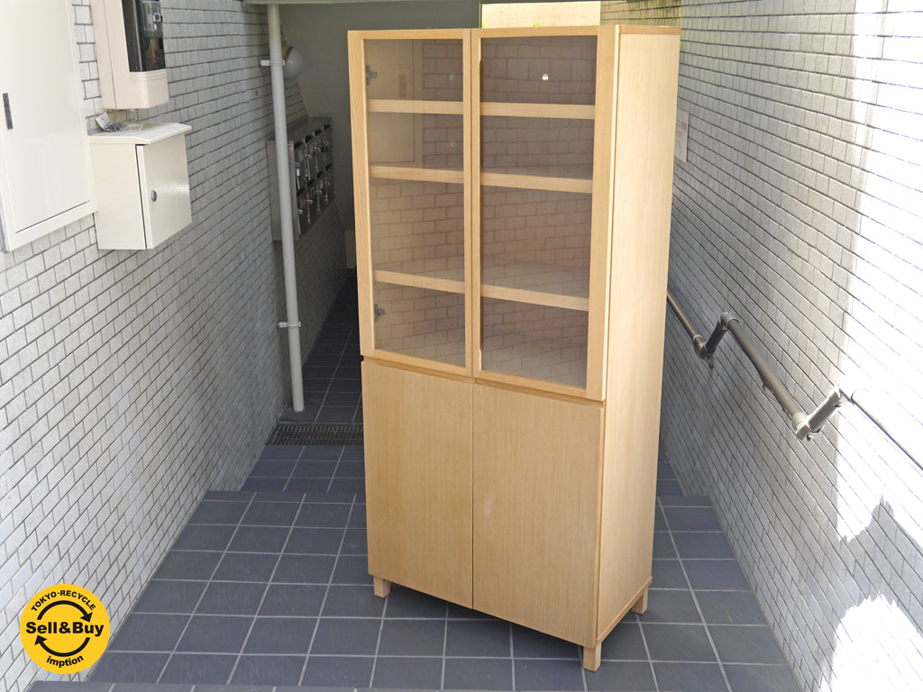 無印良品 MUJI タモ材 組み合わせて使える木製収納 W80 キャビネット カップボード ガラス扉 木製扉 　中古品 買い取りしました。