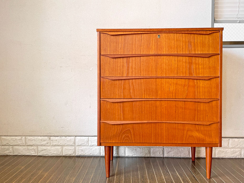 デンマークビンテージ Danish Vintage チーク材 5段チェスト 鍵付き 北欧家具 ミッドセンチュリー 中古品  買い取りしました。