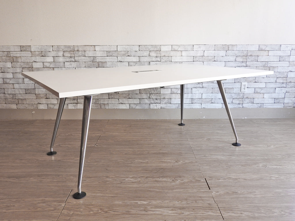 ヴィトラ vitra メダ モルフ MEDA MORPH ミーティングテーブル ワークテーブル メラミン天板×スチールレッグ クロムめっき 配線ユニット付 ホワイト アルベルト・メダ 定価約35万  中古品  買い取りしました。