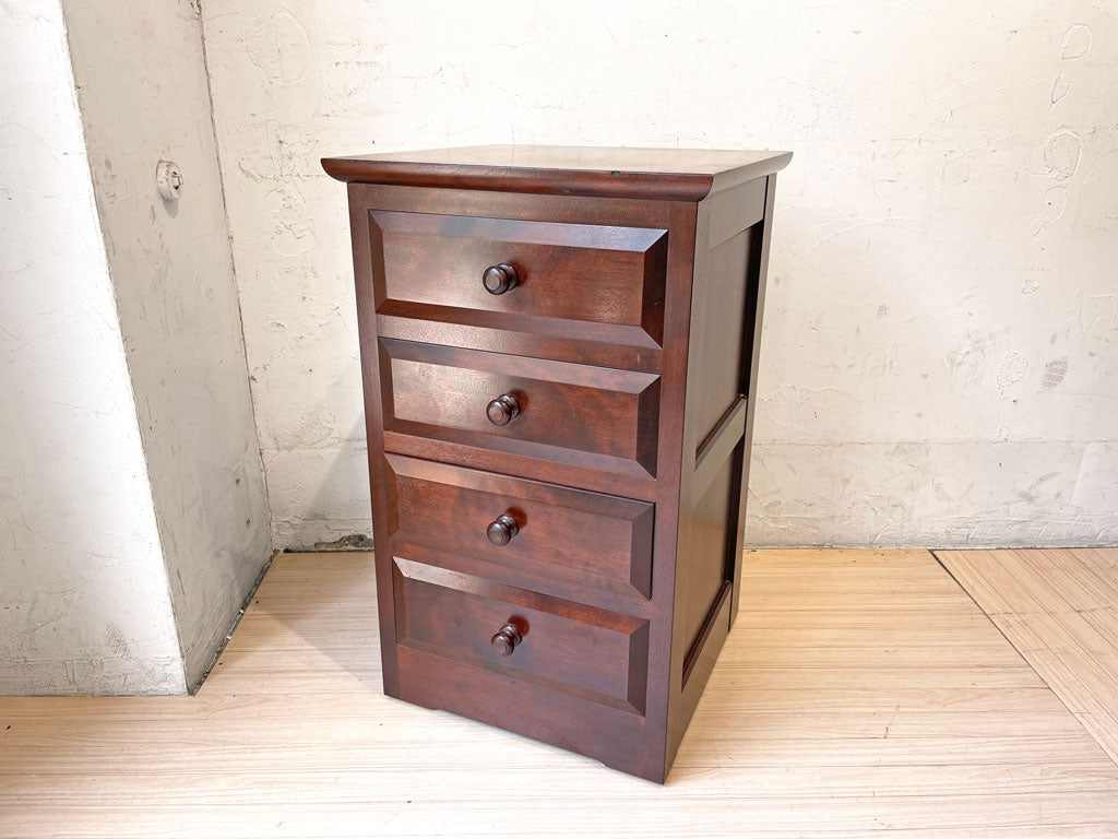 松本民芸家具 T型 脇棚 整理箪笥 チェスト ナイトテーブル 4段 ミズメザクラ 民藝 和モダン ～確かな技術と隠れた遊び心～