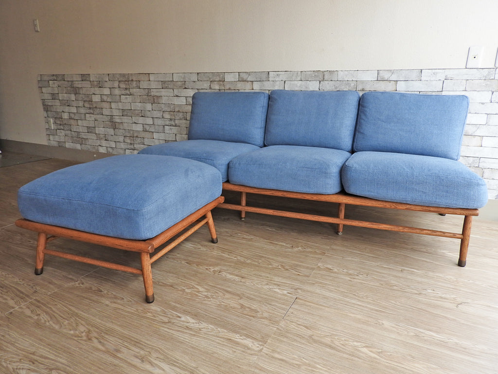 モモナチュラル Momo Natural クラウド CLOUD 3Pソファ ＆ オットマン オーク材 ライトブルー  中古品  買い取りしました。