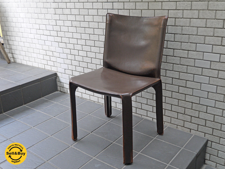 カッシーナ イクスシー Cassina ixc. 412 キャブ CAB アームレスチェア 本革 ブラウン マリオ・ベリーニ デザイン 定価213,840円 　中古品 買い取りしました。