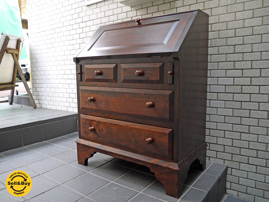 松本民芸家具 M型ライティングビューロー チェスト ミズメザクラ 無垢材 書斎机 　中古品 買い取りしました。