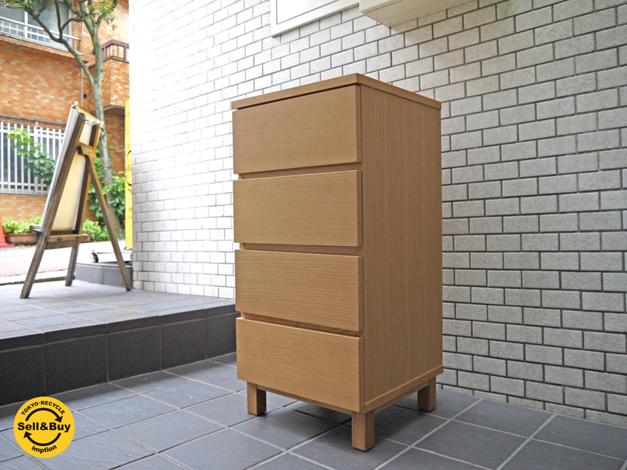 無印良品 MUJI 木製チェスト 4段 オーク材 スリム フルオープン ナチュラルウッド シンプルモダンデザイン 　中古品 買い取りしました。