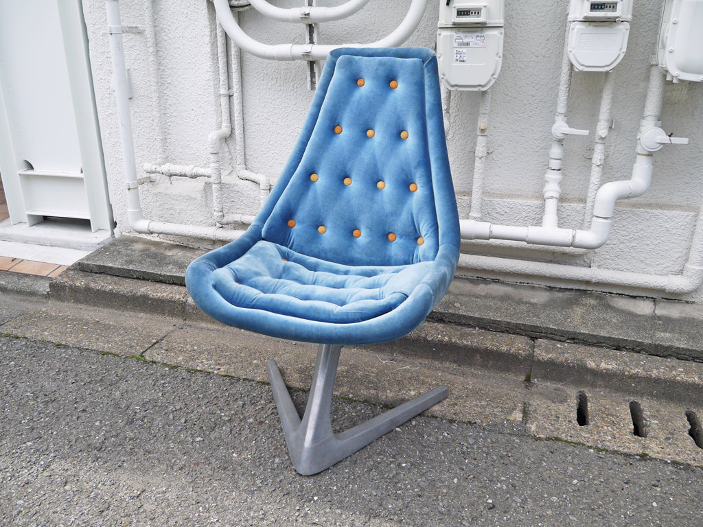 クロームクラフト CHROMECRAFT ユニコーンチェア Unicorn chair ブルー ベロア生地 ウラジミール・ケーガン Vladimir Kagan スタートレック USビンテージ 中古品 買い取りしました。