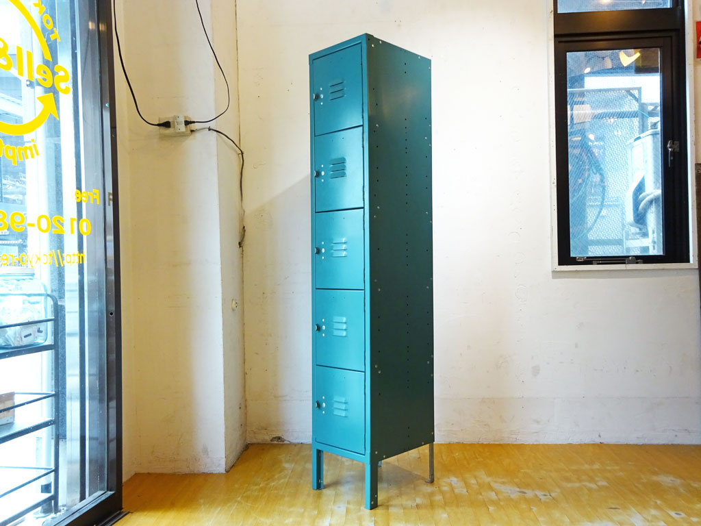 リオン LYON スチールロッカー ルーバーカット 5段 5-TIER LOCKER-LOUVER light teal 青緑カラー P.F.S取扱 中古品 買い取りしました。