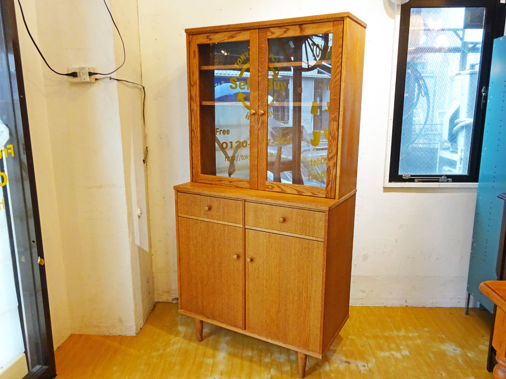 モモナチュラル MOMO natural ベント VENT カップボード 食器棚 オーク材 上下分割可 脚付き 中古品 買い取りしました。