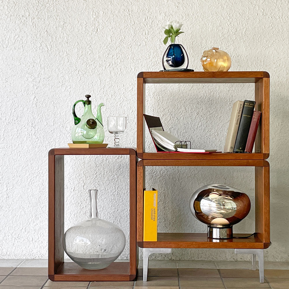 木製ユニットシェルフ ボックスシェルフ オープンシェルフ 飾り棚 3点セット 脚付き×1・脚無し×2 無垢材 チークカラー　～組み合わせは百人百様～