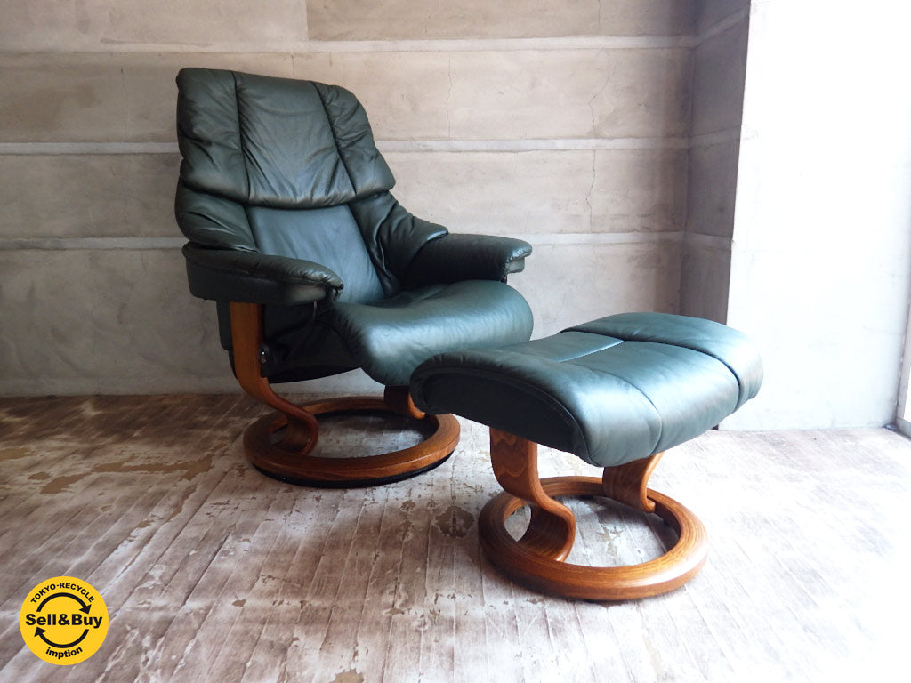 エコーネス EKORNES レノ RENO ストレスレスチェア リクライニングチェア + オットマン ニューフォレスト 展示品 美品 ♪～何気ない普段の生活に最高級のやすらぎを！！～【 買取と販売とレンタルのお店 】