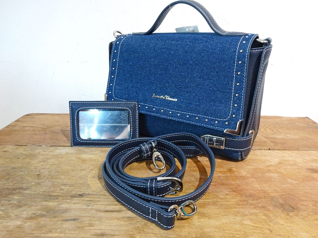 サマンサタバサ Samantha Thavasa エール デニム ＆ スタッズ ショルダーバッグ 2WAYバッグ ハンドミラー付 未使用 サンプル品 中古品 買い取りしました。