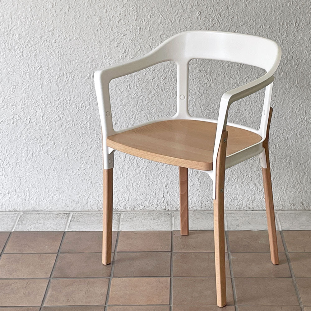 マジス MAGIS スティールウッドチェア Steelwood Chair ホワイト＆ビーチ アームチェア ロナン & エルワン・ブルレック イタリア　～ナチュラル感のあるインダストリアル～