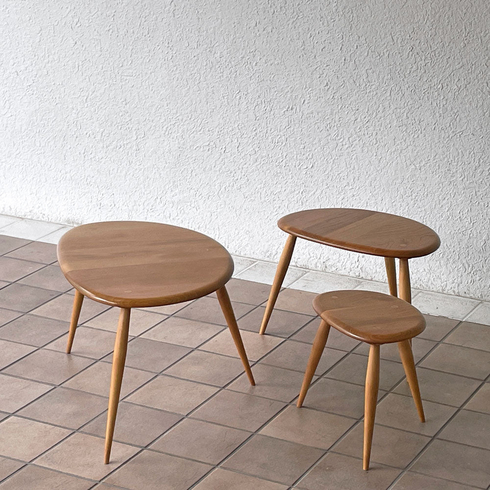  【用賀店】アーコール ercol ペブル PEBBLE 354 ネストテーブル nest of tables サイドテーブル ブルーラベル UKビンテージ 買取させていただきました。