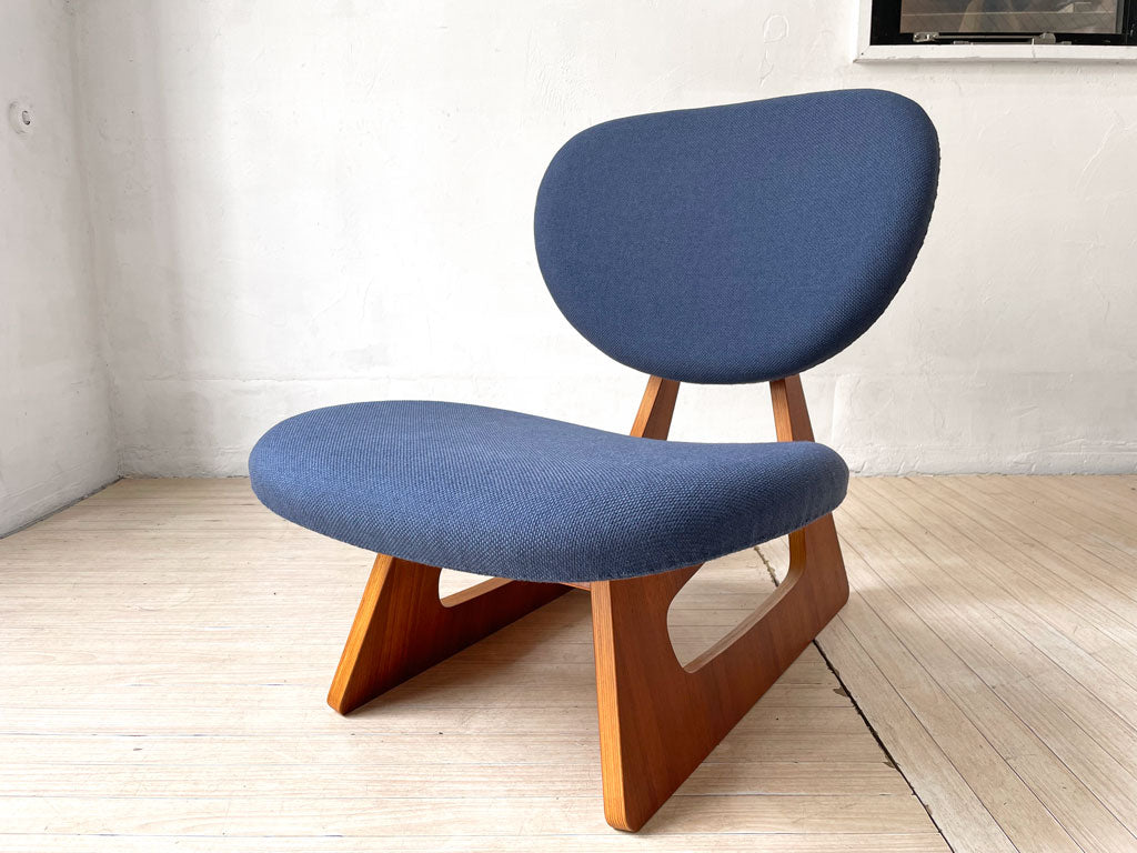 天童木工 Tendo ビンテージ チーク材 低座椅子 藍色 ネイビー ローチェア 長大作 グッドデザイン賞受賞 NC生地 ファブリック 張替済み 中古品 買い取りしました。